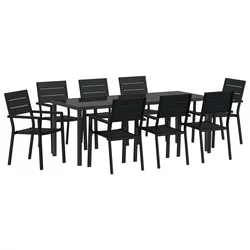 Vrtni set za objed 9 pcs Crna Čelik s prahom premazan