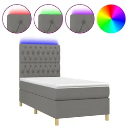 Vidaxl Box spring postelja z vzmetnico LED temno siva 90x200 cm blago