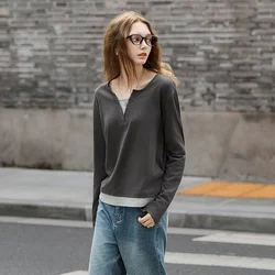TonLion Ženska majica, Dug rukav, Siva