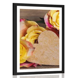 Plakat s paspartujem valentinove rumene vrtnice - 60x90 black