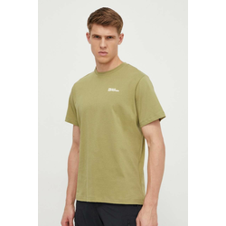 Pamučna majica Jack Wolfskin za muškarce, boja: zelena, bez uzorka
