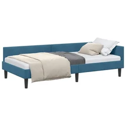 Vidaxl Kotna postelja z vzglavjem Modra 100 cm x 200 cm Žamet