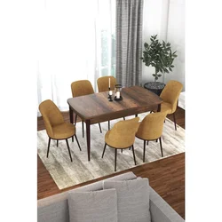 Hanah Home trpezarijski set Kor, sto na razvlačenje i 6 stolica, ploča u dekoru drveta Baroque, kapućino tkanina Jerry