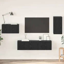 Set TV komoda s ladicama Zidne Crni hrast Konstruirano drvo