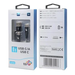 TB USB A/C - USB C kabel 1,2 m. Črna