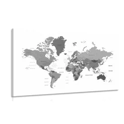 Slika zemljevid sveta v črnobeli barvi - 150x100