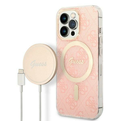 Guess originalna maska za iPhone 13 Pro Max + Magsafe punjač: roza - iPhone 13 Pro Max - Guess