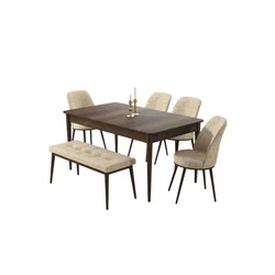 Hanah Home trpezarijski set Pir, sto, 4 stolice i klupa, ploča u dekoru drveta Baroque, krem tkanina Babyface