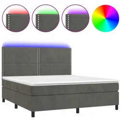 Vidaxl Box spring postelja z vzmetnico LED temno siva 180x200 cm žamet