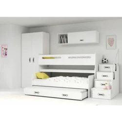Drveni Dečiji Krevet Na Sprat Max 1 S Tri Kreveta 200x80 - Beli