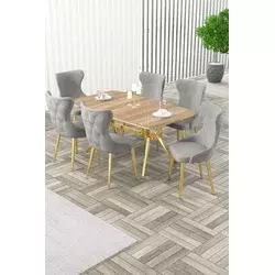 HANAH HOME Rasklopivi trpezarijski sto i stolice (7 delova) Esla Hrast Gold Grey