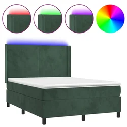 Vidaxl Box spring postelja z vzmetnico LED tem. zelena 140x200cm žamet