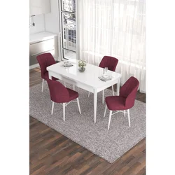 Hanah Home trpezarijski set Eva, sto na razvlačenje i 4 stolice, bela ploča, bordo tkanina Babyface