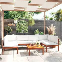 Vrtni set za sjedenje od 7 dijelova s jastucima, krem drvo, akacija i uže