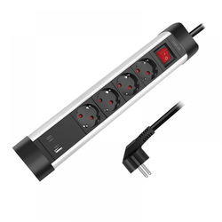 Logilink produžni kabl 4 mesta, 1 x USB A, 1 x USB C,  prekidač, stalak, 1.5m, aluminium