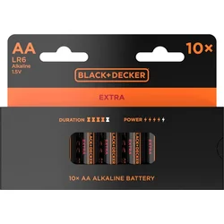 Black Plus Decker Extra Alkaline 10 AA Batterie