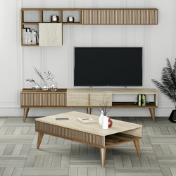 HANAH HOME Set za dnevnu sobu Milan Walnut Travertine