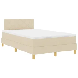 Vidaxl LED Box Spring Postelja z LED trakami krema 120 x 200 cm blago