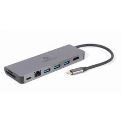 Gembird gembird a-cm-combo5-05 usb type-c 5-v-1 večportni adapter (vozlišče + hdmi + pd + bralnik kartic + lan)