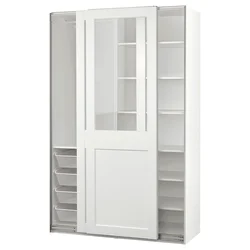 PAX / GRIMO Kombinacija garderobera, bela/bistro staklo bela, 150x66x236 cm