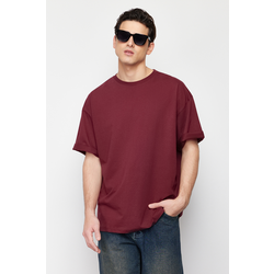 Trendyol Burgundy Oversize/Wide-Fit Basic 100% Cotton T-Shirt