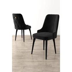 Hanah Home set trpezarijskih stolica Enoa 8 kom, crna tkanina Babyface, crne drvene noge