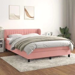 Vidaxl Box spring postelja z vzmetnico roza 140x190 cm žamet
