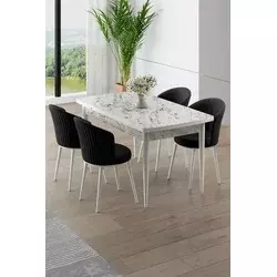 HANAH HOME Rasklopivi trpezarijski sto i stolice (5 delova) Asfel White Marble Black