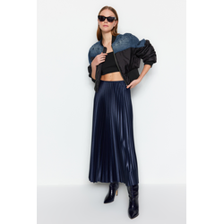 Trendyol Navy Blue Pleated Maxi Stretchy Knitted Skirt