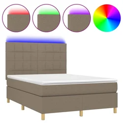 Vidaxl Box spring postelja z vzmetnico LED taupe 140x190 cm blago