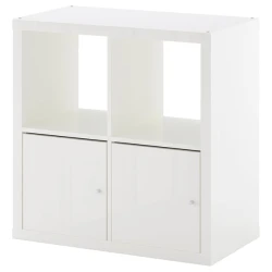 KALLAX Spojene police s vratima, v. sjaj bela, 77x77 cm