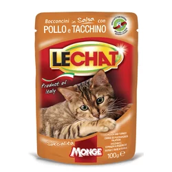 LeChat Vlažna hrana za mačke, Piletina i ćuretina u sosu, 100g