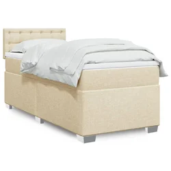 vidaXL Box spring postelja z vzmetnico krem 90x200 cm blago