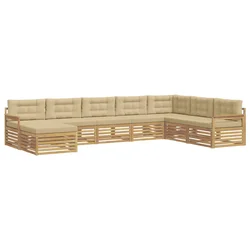 Set vanjskih sofa 8 kom. Bijela i bež Čvrsto drvo akacije