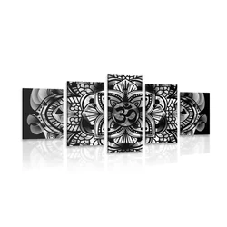 5-delna slika Mandala zdravja v črnobeli izvedbi - 200x100