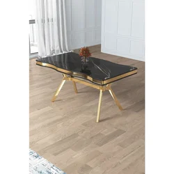 Hanah Home trpezarijski sto Vae, 160 × 90 cm, ploča u dekoru Sonata, zlatne noge