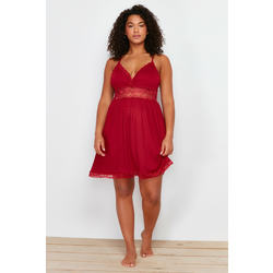 Trendyol Curve Burgundy Lace and Back Detailed Knitted Nightshirt