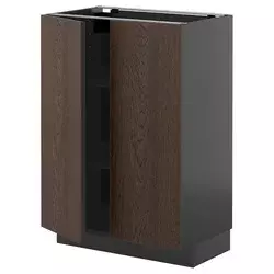 METOD Podni element s policama/2 vrata, Crnosiva/Sinarp smeđa, 60x37 cm