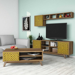 Hanah Home Set TV komoda i klub sto Inci, 4 komada, Orah-žuti