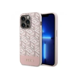 GUESS Maska za iPhone 14 Pro GCUBE PU STRIPES Pink MagSafe