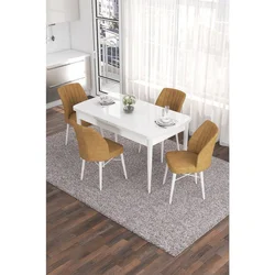 Hanah Home trpezarijski set Eva, sto na razvlačenje i 4 stolice, bela ploča, kapućino tkanina Babyface