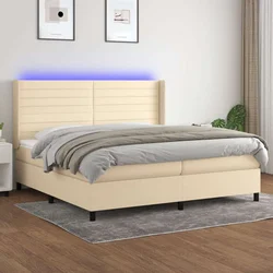 vidaXL Box spring postelja z vzmetnico LED krem 200x200 cm blago, (20851631)