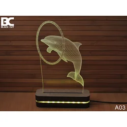 Black Cut 3D Lampa Delfin, RGB