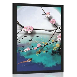 Plakat drevesna veja ob polni luni - 40x60 white