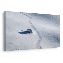 Slika zasnežena pokrajina s kočo - 40x30