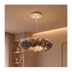 Brilagi - LED luster na sajli FEATHER, 3x E27 (maks. 40W) / 230V + 3x LED 3W, O 50 cm, u sivoj boji