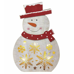 EMOS LED božićni snjegović drveni, 30 cm, 2 × AAA, toplo bijeli, timer