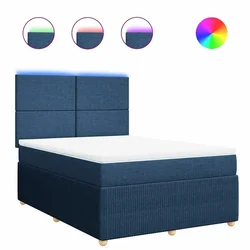 Vidaxl Box spring postelja z vzmetnico modra 140x190 cm blago