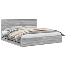 Vidaxl Konstrukcija postelje s predalom Siva Sonoma 200 x 200 cm