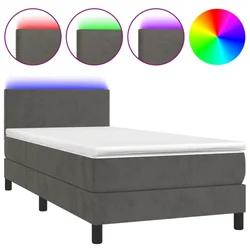 Vidaxl Box spring postelja z vzmetnico LED temno siva 80x200 cm žamet